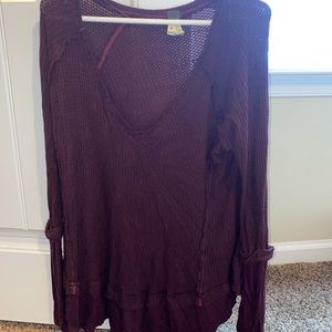 Maroon long sleeve free people shirt
